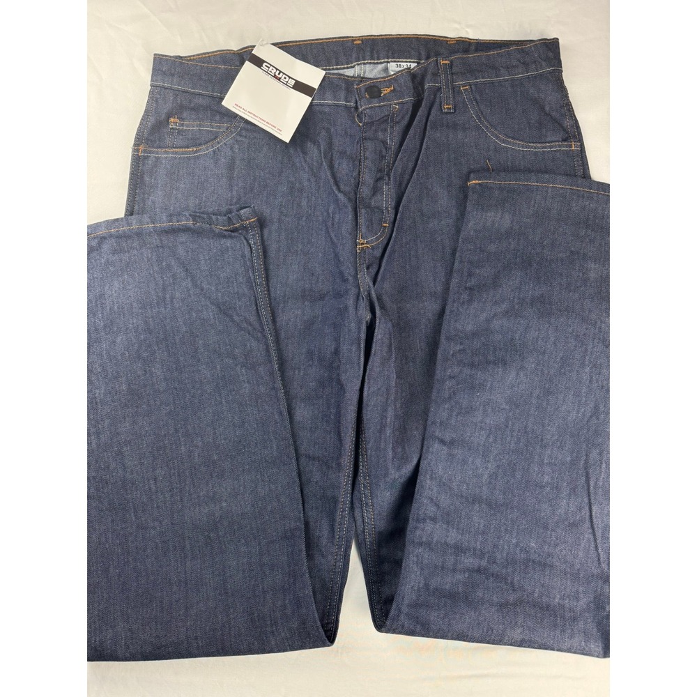 Crude FR Flame Resistant Work Jeans Mens 38x34 Dark Wash Denim CAT 2 HP784-DEN